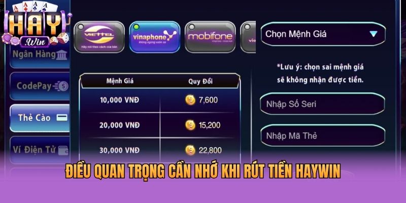 Điều quan trọng cần nhớ khi rút tiền HAYWIN